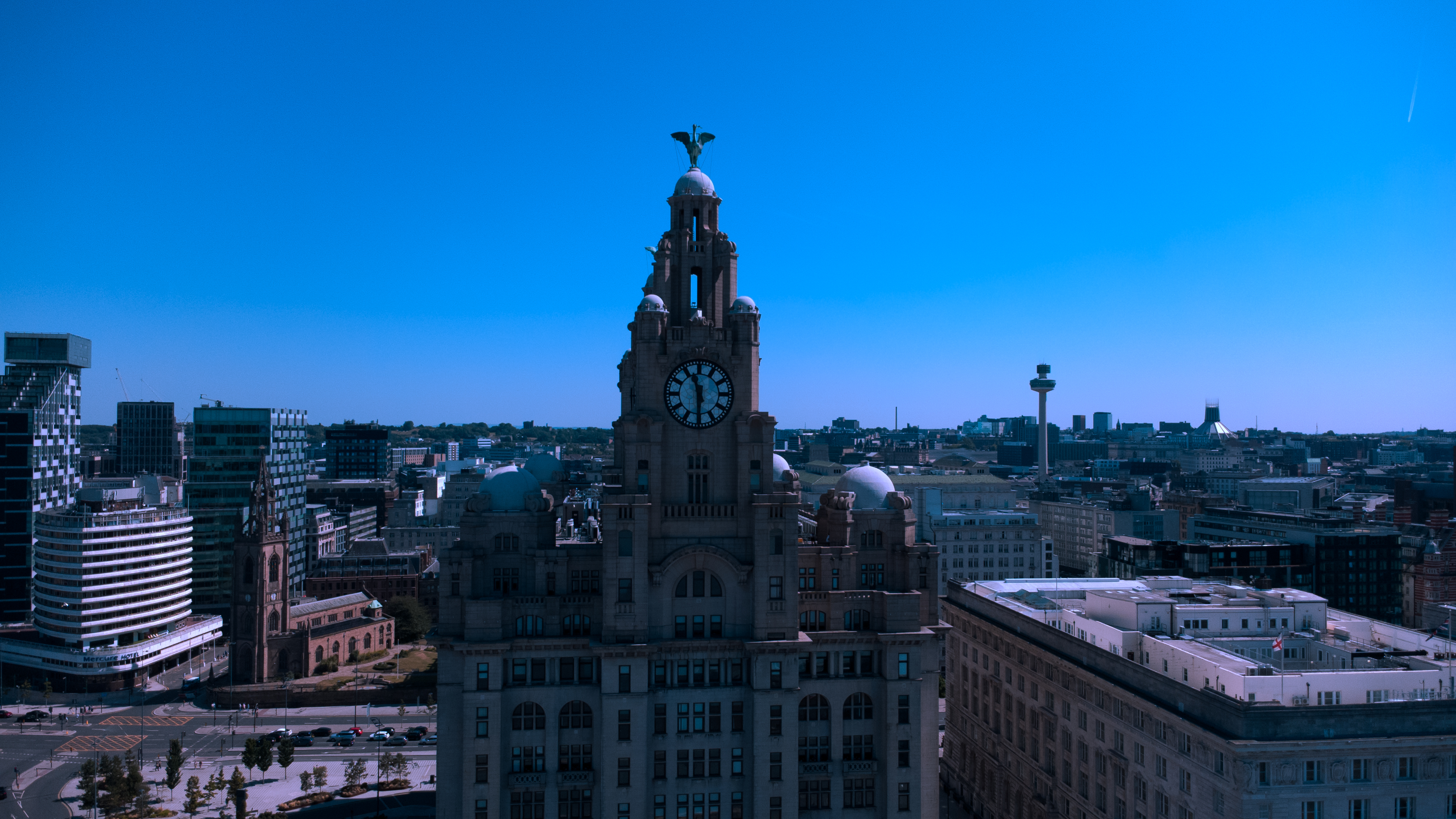 Aerial view of Liverpool city skyline